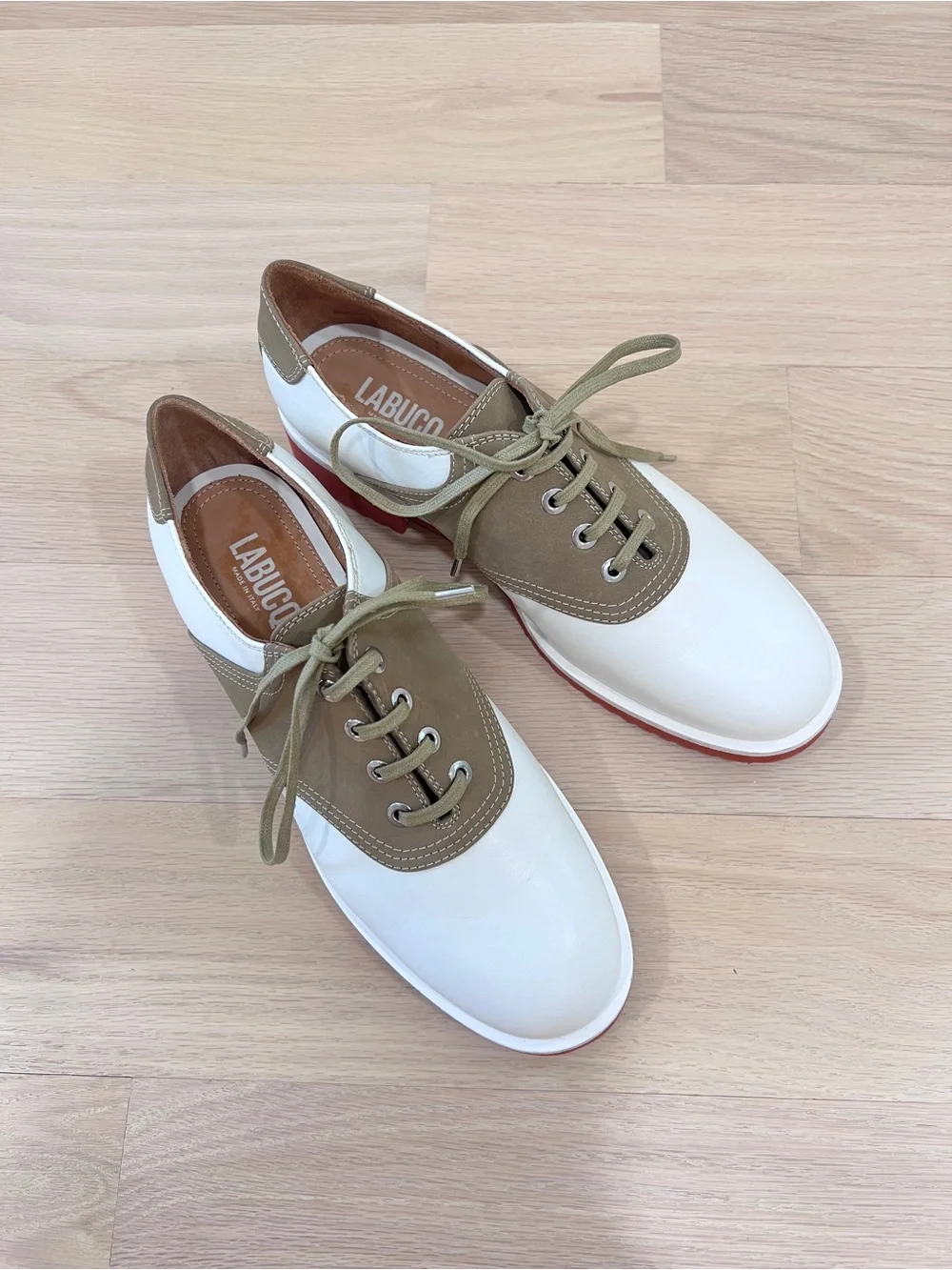Labucq Italian Leather Two Tone Saddle Shoes Size 38 NWOB